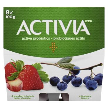Activia Strawberry-Rhubarb Blueberry Probiotic Yogurt 8x100g