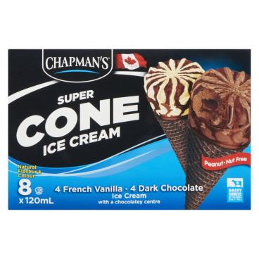 Chapman's French Vanilla And Dark Chocolate Super Ice Cream Cone 8x120ml